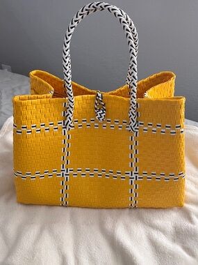 Durable Handwoven Yellow Tote Bag made with recycled plastic